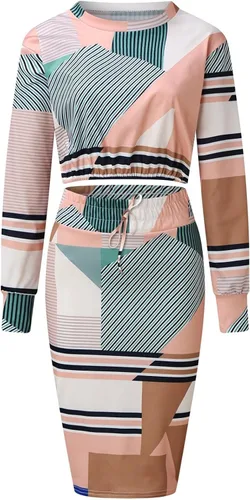 Vista 4 de Conjunto de 2 piezas para mujer, conjunto de falda corta de manga larga y falda tubo midi, conjunto de vestido formal para el trabajo y negocios