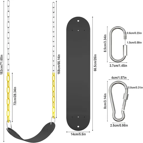 Vista 4 de AGPTEK - Juego de columpios de plástico suave EVA, con cadenas resistentes al óxido de 66 pulgadas, color negro