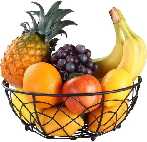 Vista 8 de Buruis Cesta de frutas de metal con soporte para plátano, diseño de pájaros Negro