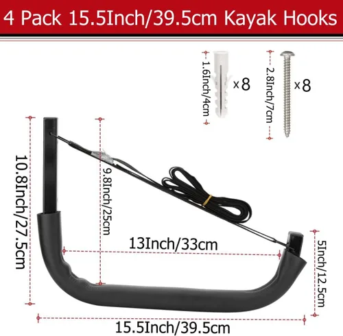 Vista 2 de Ganchos de almacenamiento para kayak, para montaje en pared, estante de canoa para garaje, para kayaks o tablas de remo, estante de pared resistente