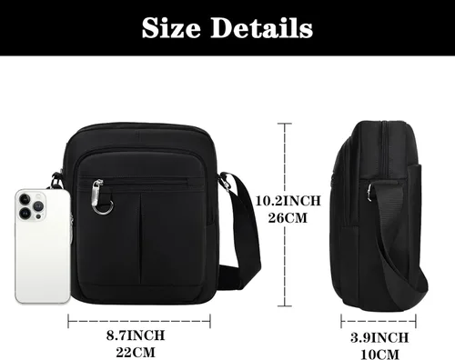 Vista 7 de Ogetok Bolso cruzado pequeño para hombres y mujeres, bolso bandolera pequeño para hombre, bolso lateral, pasaporte de viaje para teléfono (negro)