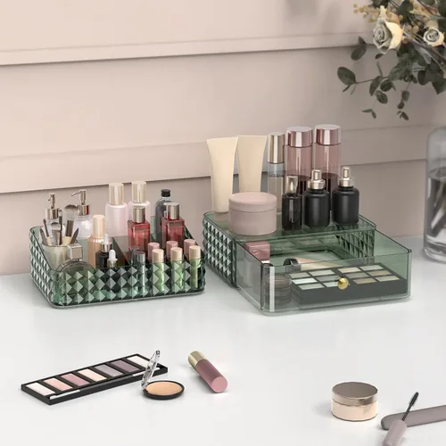 Vista 4 de Organizador de Maquillaje para Tocador, Organizador de Cosméticos Apilable y Almacenamiento, Estuches de Exhibición de Cosméticos con 1 Cajón y 1
