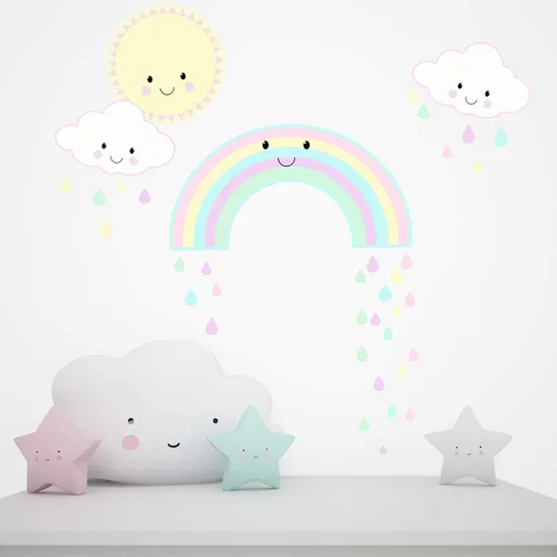 Vista 3 de Calcomanías de pared para niñas, diseño de arco iris, habitación de bebé, vinilo para habitación de niños, decoración de dormitorio (arcoíris kawaii)