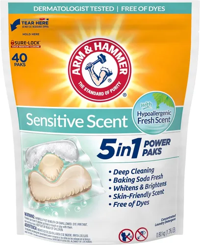 Vista 14 de ARM & HAMMER Paquete de detergente para ropa Sensitive Skin, aroma fresco, 42 unidades Probado por dermatólogos, hipoalergénico, poder de lucha