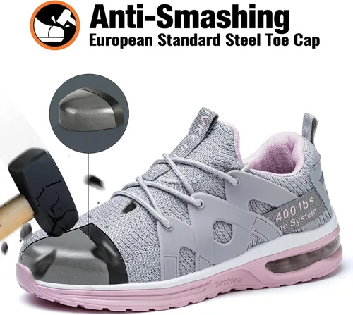 Vista 2 de Ifivky Zapatos de punta de acero para mujer, ligeros, transpirables, zapatos de trabajo cómodos, a prueba de pinchazos, antideslizantes, zapatos