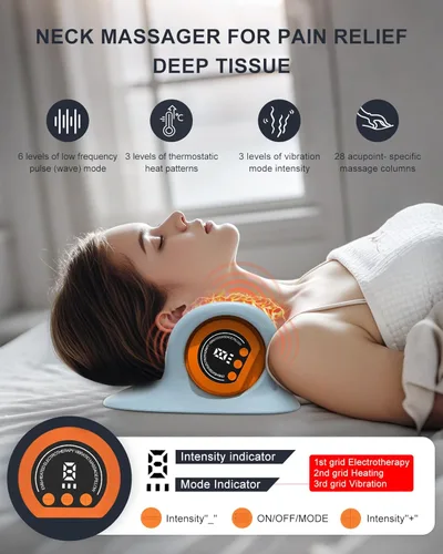 Vista 4 de Masajeador de cuello 2026 - Masajeador portátil 3 en 1 con calor, pulso y vibración, diseño ergonómico, masajeador eléctrico de cuello y hombros