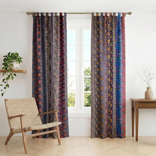 Vista 8 de THE ART BOX Cortinas sari de seda azul – Paneles de ventana de retazos bohemios, cortinas de mezcla de seda reciclada india para sala de estar