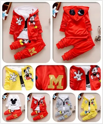Vista 4 de Conjunto de ropa de moda para niños y niñas, para otoño e invierno, 3 piezas, con capucha, ropa de algodón para bebés