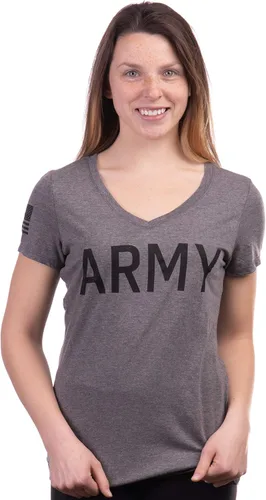 Vista 2 de Army - Camiseta de manga de infantería militar para mujer, con cuello en V, para mujer