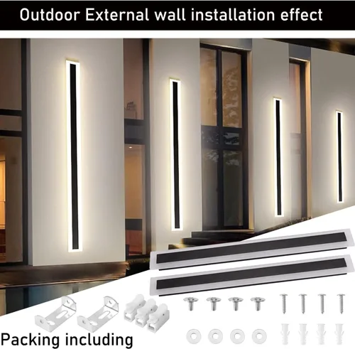 Vista 5 de Paquete de 2 lámparas LED modernas de pared de 23.6 pulgadas de largo, 18 W, impermeable, IP65, blanco cálido, 110 V, lámpara de pared rectangular