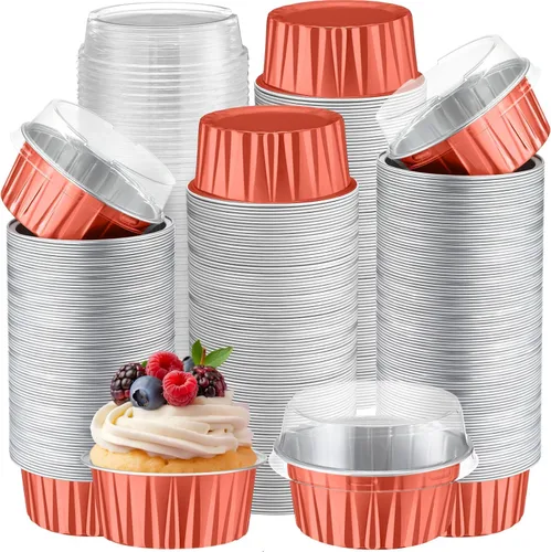Vista 7 de Gejoy - 400 tazas para hornear de papel de aluminio con tapas, 5 onzas, clásico, negro