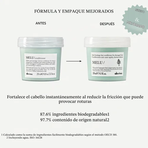 Vista 3 de Davines MELU/Conditioner, Anti-Breakage & Fortifying Formula for Long or Damaged Hair - Smooths Split Ends with Black Chickpea - Lightweight