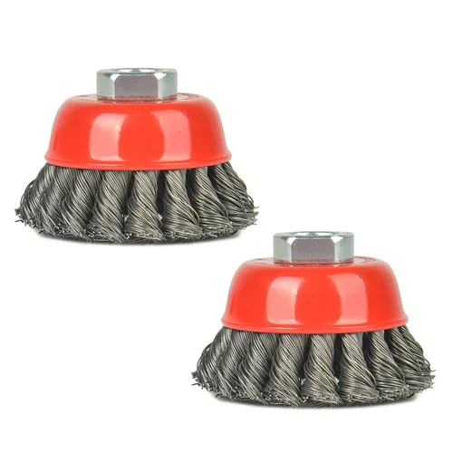 Vista 27 de A A IN Paquete de 2 ruedas de alambre para amoladora angular, cepillo de rueda de alambre de 3 pulgadas con eje roscado de 5/8"-11 para amoladora