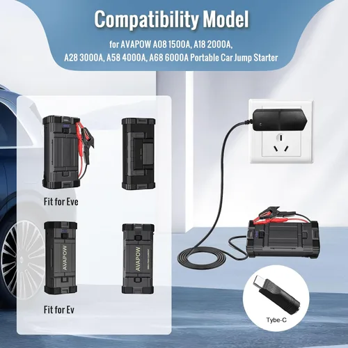 Vista 4 de Cargador de 12V CA/CC Cable de alimentación para EverStart Maxx Jump Starter cargador de batería compatible con AVAPOW Ever Start Max J7CCE J7CE