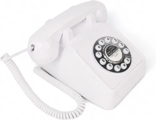 Vista 8 de Teléfono retro, teléfono antiguo con cable, teléfono retro con línea fija, botón clásico vintage de la vieja escuela con función de Negro