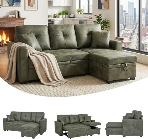 Vista 7 de Sofá seccional en forma de L de 82.5 pulgadas con cama extraíble Gris-oscuro