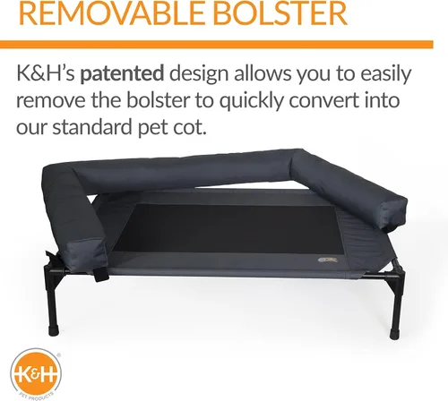 Vista 3 de K&H - Cama elevada para perros para exteriores, cuna con refuerzo, tamaño mediano, 32 x 25 pulgadas, color carbón Pet Cot for Medium & Large Pets