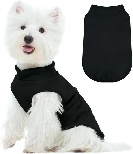 Vista 17 de FUAMEY Chaleco de forro polar para perros pequeños, sudaderas cálidas y elásticas para perros con agujero para correa, suéter suave de cuello alto