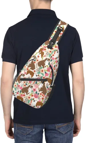 Vista 6 de Lindo regalo para perro, diseño de flores de rosas, animales florales con estampado 3D, plegable, mochila cruzada para hombres y mujeres, Bolsa