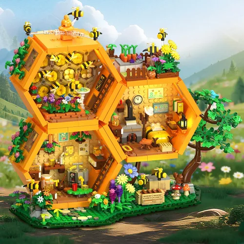 Vista 8 de INSOON Bee House - Juego de construcción con luces para adultos, kit