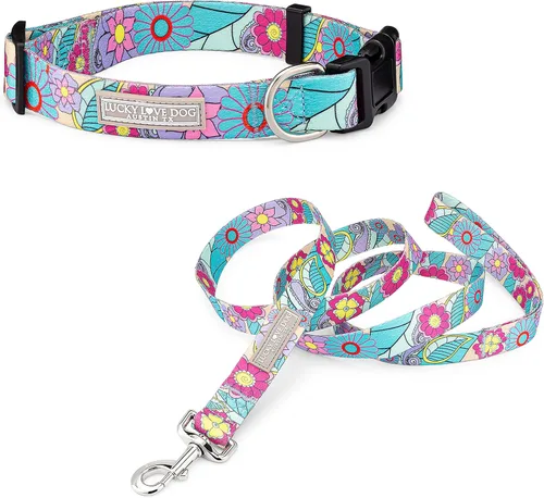 Vista 26 de Lucky Love Dog - Collar para perras pequeñas, diseño Blackbird de estampado alegre con flores de primavera y verano, talla XS Collar Blackbird