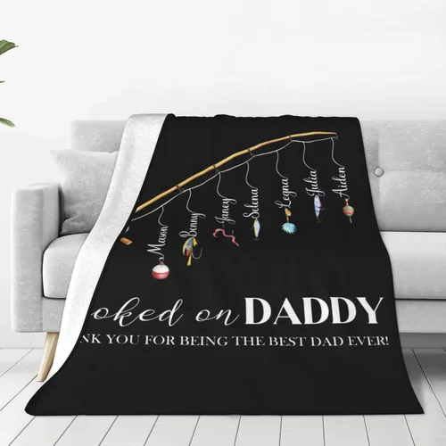 Vista 15 de Manta personalizada para papá con nombres de niños de 1 a 10 años, manta con texto en inglés "Thank You for Being The Best Dad Ever", para el Día