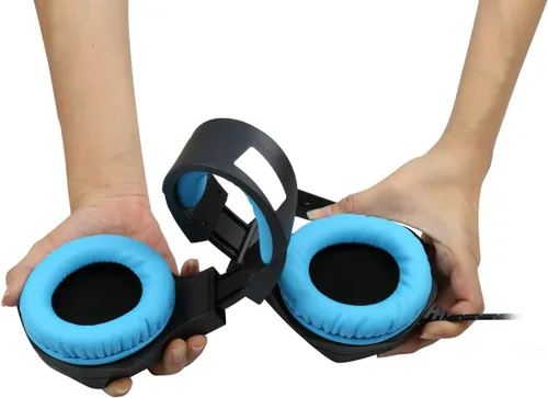 Vista 4 de CAMKONG - Auriculares de diadema para juegos con micrófono para PS4 Xbox One PC cómodos estéreos iluminación LED reducción de ruido y control