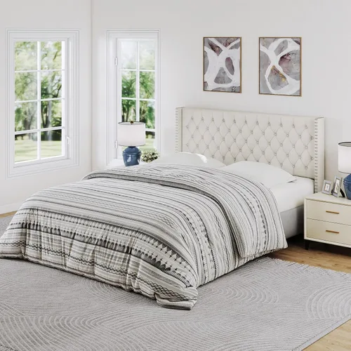 Vista 3 de Furpopup Cabecero tamaño Queen solamente, cabecero de pared con respaldo de ala, tamaño Queen para cama ajustable con acolchado de espuma de alta