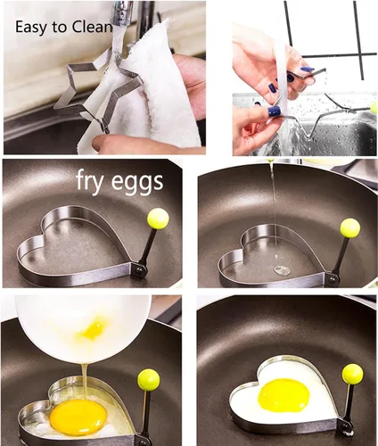 Vista 2 de 10 moldes para huevos, moldeador de huevos, anillo de huevo para freír huevos de acero inoxidable antiadherente para panqueques con asa, molde