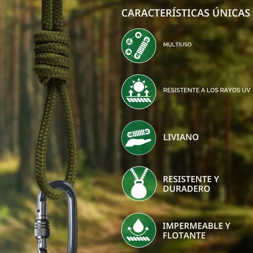 Vista 4 de TECEUM Cuerda – 90 pies x 1/4 pulgada (7mm) – Verde Ejército – Cuerda Utilitaria Versátil y Resistente – Acampada, Artesanía, Asta de Bandera