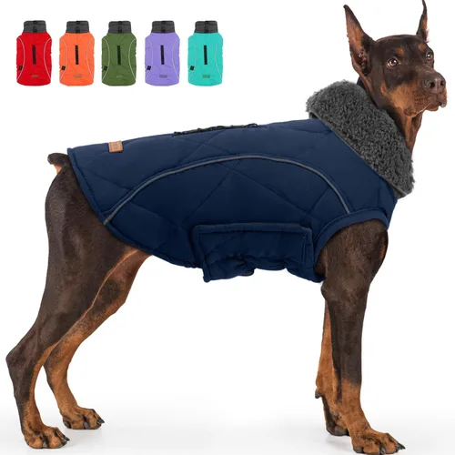 Vista 16 de EMUST Abrigos de invierno para perro, ropa de forro polar para mascotas para clima frío, estilo británico, chaqueta cálida a prueba de viento