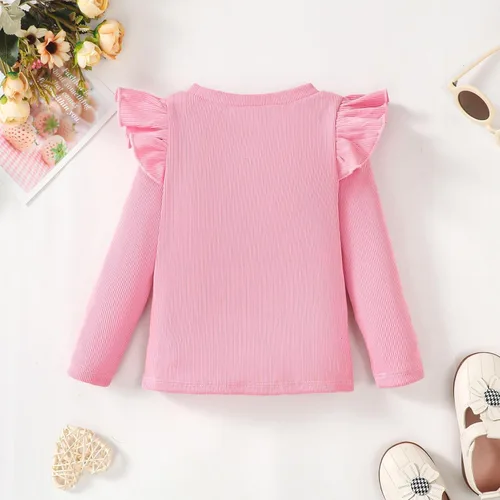 Vista 7 de OPAWO Camisetas de manga larga y corta con volantes para niña, blusa acanalada para niña, ropa para bebé, paquete de 2 unidades de 1 a 6 años