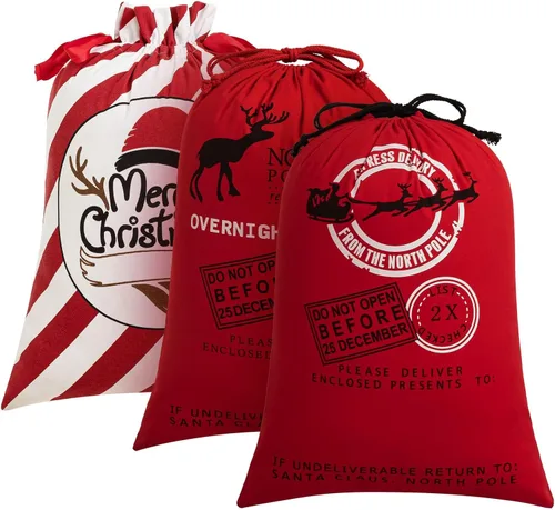Vista 11 de HBlife Saco de lona de Papá Noel, bolsas grandes de Papá Noel de 19.7 x 27.6 pulgadas para regalos, sacos de Navidad personalizados para regalos