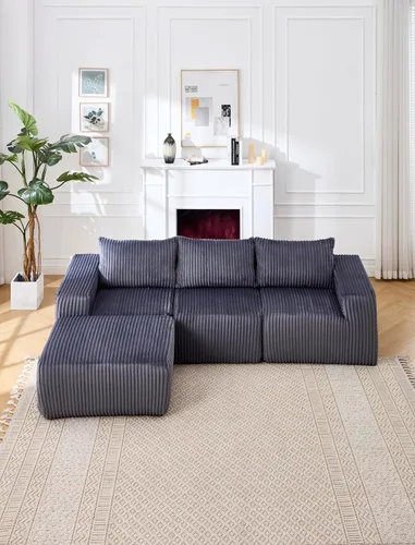 Vista 6 de Modern Minimalist Modular Sectional Sofa L-Shape Upholstered Cloud Couch with Deep Seats Right Facing Chaise for Living Room Bedroom Apartment Dark