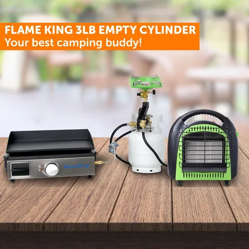 Vista 18 de Flame King 3LB - Cilindro de tanque de propano de acero vacío de 3 libras con manómetro y válvulas OPD para parrillas y barbacoas, camping, pesca