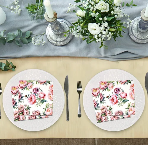 Vista 4 de Gift Boutique 100 servilletas de cóctel de peonía de rubor desechables de papel de decoupage flor postre servilleta para primavera verano vajilla