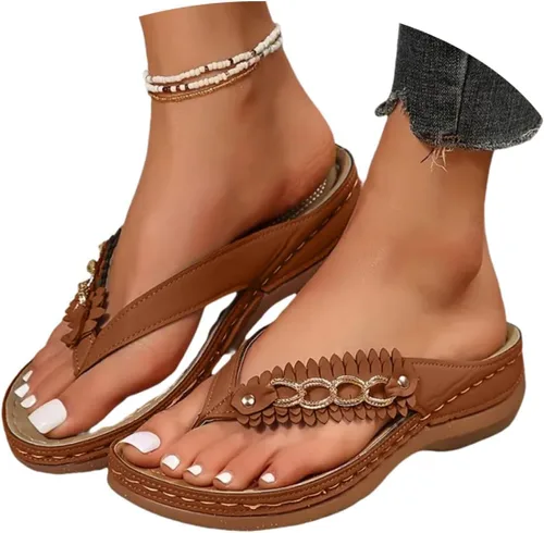 Vista 4 de Sandalias ortopédicas para mujer con soporte de arco, sandalias informales para playa, verano, caminar, viajes, cómodas sandalias planas para mujer