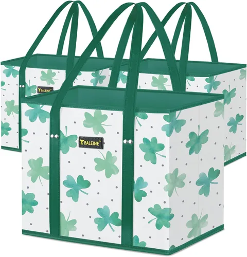 Vista 21 de BALEINE 1 paquete de bolsas reutilizables para comestibles, bolsas de compras plegables para comestibles con parte inferior reforzada y asas Follaje