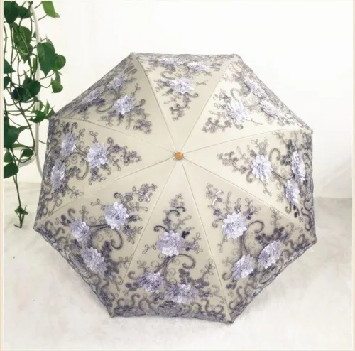 Vista 2 de Honeystore Sombrilla bordada con flor 3D plegable UV con encaje clásico