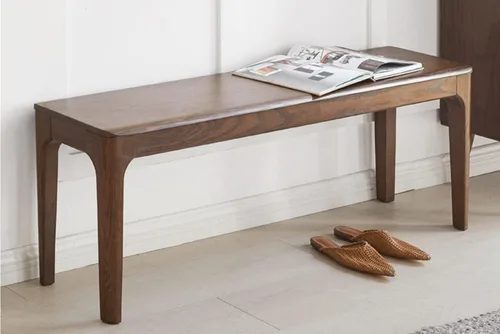 Vista 11 de Banco de comedor, banco de madera de roble macizo, mesa de comedor para interiores, hogar, dormitorio, extremo de cama, restaurante, muebles Negro