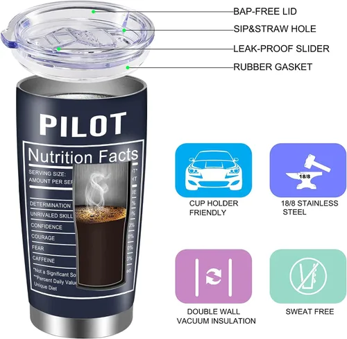 Vista 4 de Pilot Gifts - Vaso de aviación de acero inoxidable aislado de 20 onzas para hombres de aviación, regalos para pilotos, tazas de café, regalo
