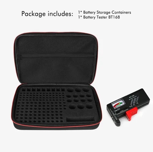 Vista 8 de Estuche organizador y soporte de almacenamiento de baterías con probador, bolsa de transporte impermeable, caja de seguridad