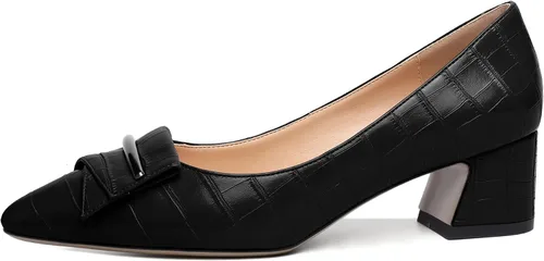 Vista 2 de YODEKS Zapatos de tacón grueso para mujer, tacón de bloque bajo, punta puntiaguda, zapatos de tacón para el trabajo, casual, vida diaria, fiesta