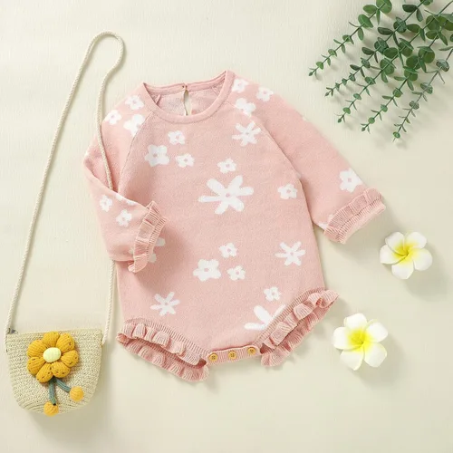 Vista 4 de SAYOO Mameluco de punto unisex para bebé, niña, niño, overol de punto a cuadros, de una pieza, suéter con botones