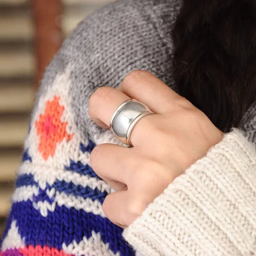 Vista 4 de Boho-Magic Anillo giratorio de plata de ley 925 para mujer, anillo de cúpula ancha, Metal, no aplica