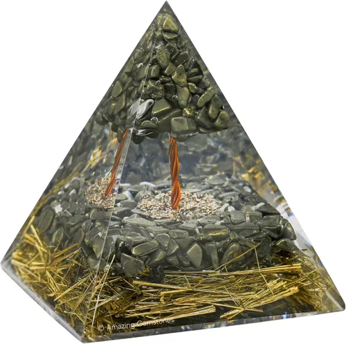 Vista 14 de Orgonita Amazing Gemstone Orgón Pirámide Extra Grande 105 MM - Pirámide de Energía de Orgón con Cristales de Amatista, Árbol de Peridoto y Piedra