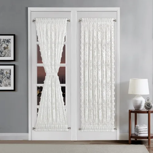 Vista 8 de LinenZone Par de cortinas de encaje de primera calidad para puerta francesa o cortinas de puerta de luz lateral con 2 alzapaños. Cortinas de puerta