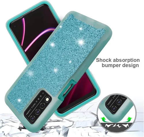 Vista 5 de Funda compatible con T-Mobile Revvl V Plus 5G con purpurina de cuerpo completo con protector de pantalla integrado de doble capa a prueba de golpes