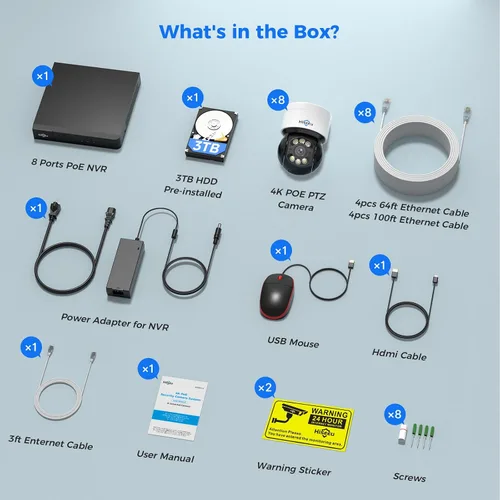 Vista 9 de [Inclinación panorámica de 330° 90° + seguimiento humano] Sistema de cámara de seguridad Hiseeu 4K PoE, sistema de cámara de seguridad NVR con 8