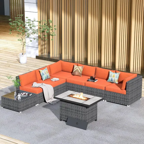 Vista 22 de HOOOWOOO Patio Sectional Furniture Set,2 Piece Couch Set with 2 Matching Armless Chairs(Beige)